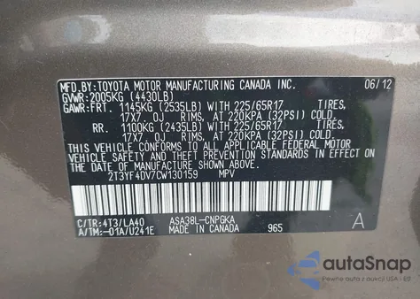 2012 Toyota Rav4 Limited from USA, damaged, VIN 2T3YF4DV7CW130159